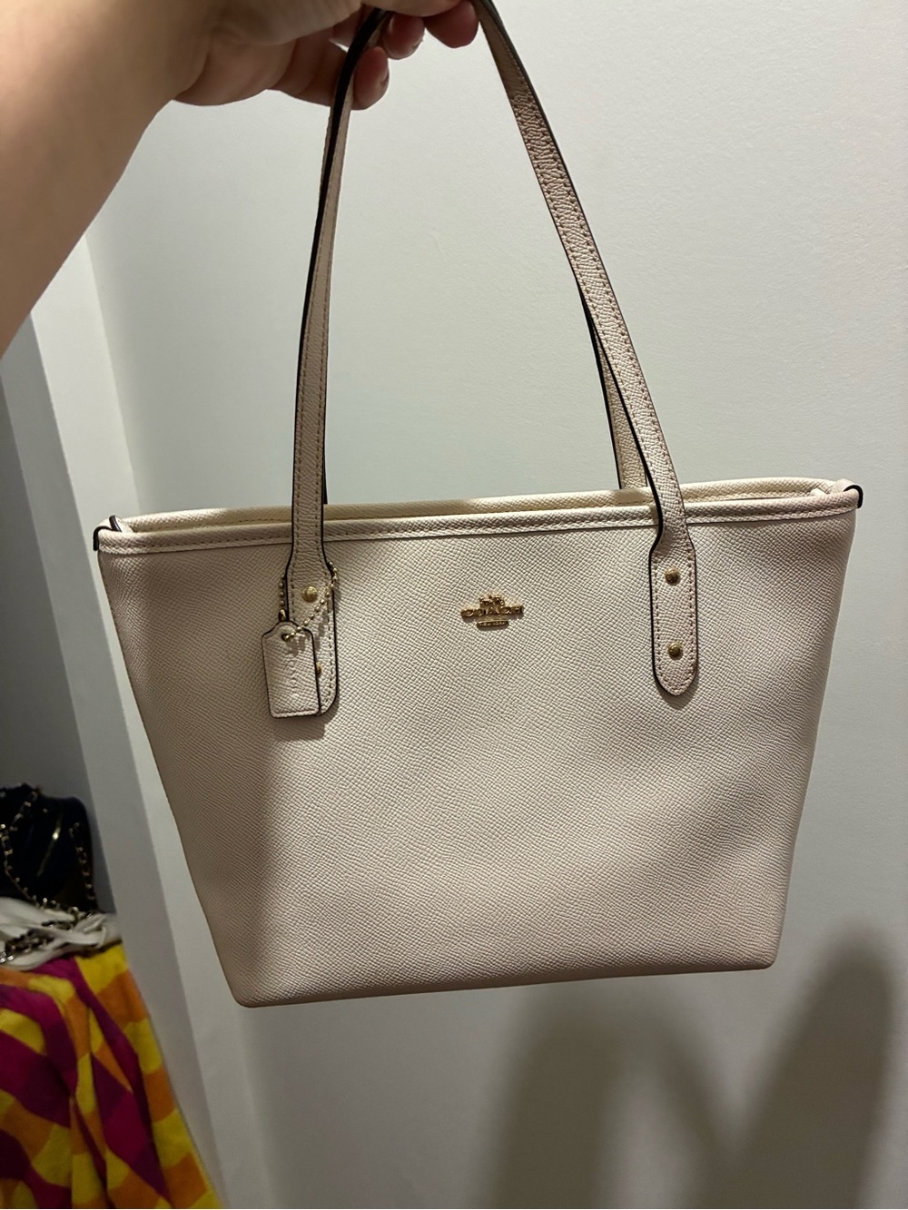 Coach Pale Cream Leather Shoulder Tote with Gold Accent